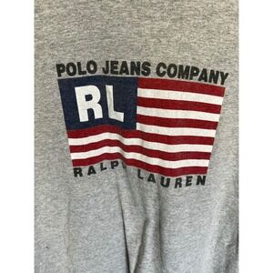 Polo Jeans Co Ralph Lauren Mens Large Gray American Flag Graphic T-Shir USA Made